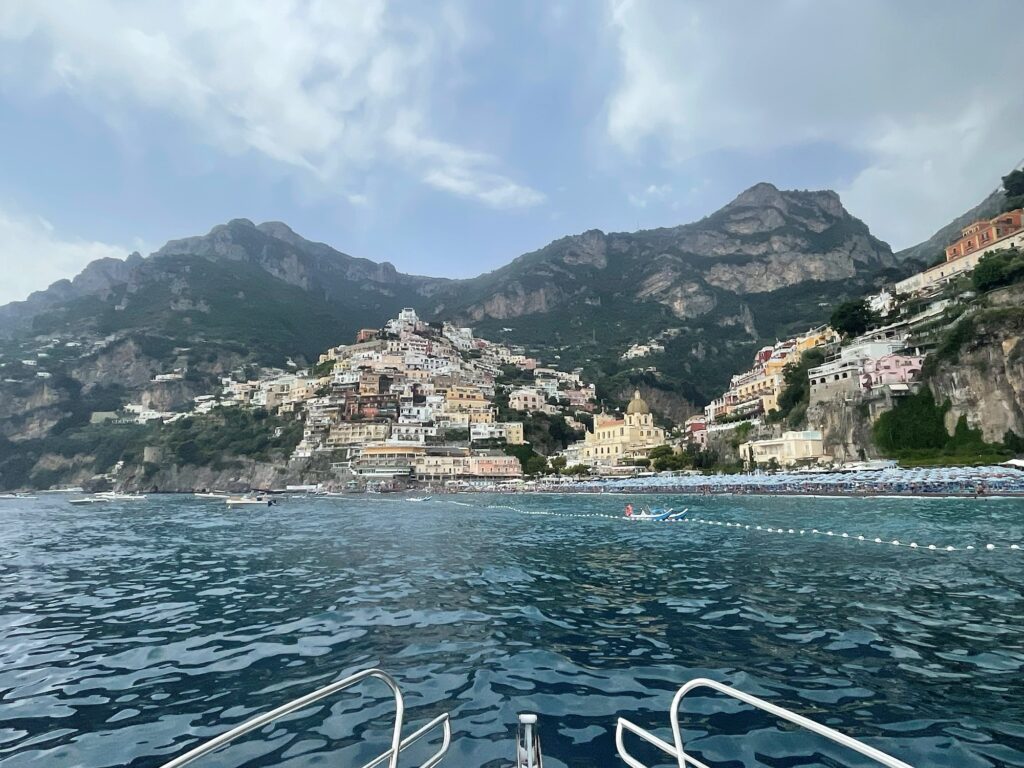 on a boat in positano