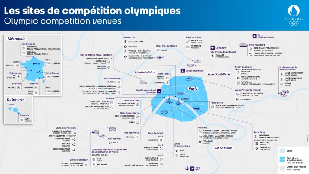 Paris during Olympics 2024-map of competition venues-the knowledge nuggets